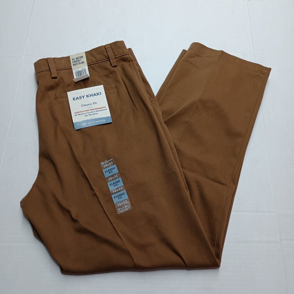 Dockers‎ Easy Khakis Men's 38x32 Brown Straight Fit Stretch No Wrinkles